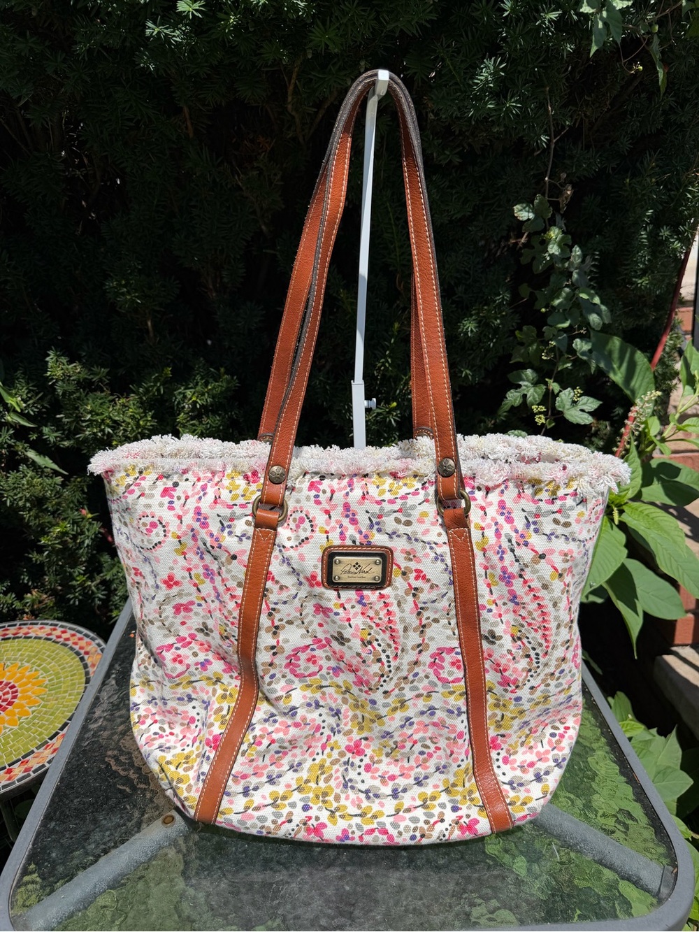 Patricia Nash Floral Canvas Tote - Pink Multicolor leather strap shoulder bag lg